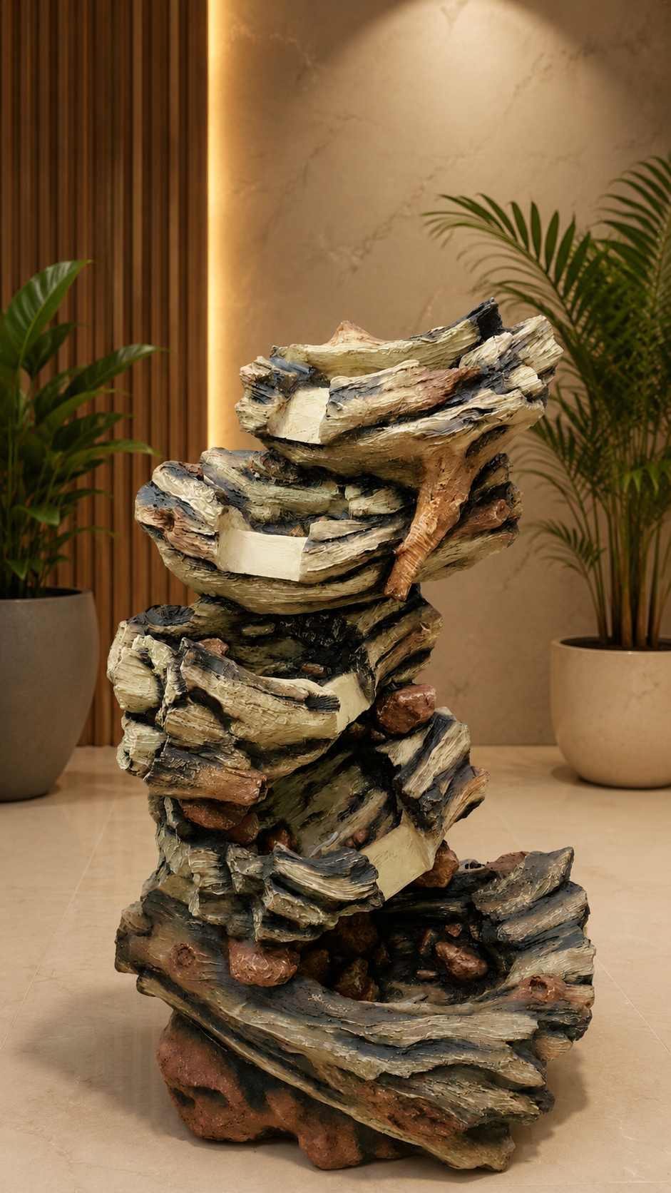 Rustic Mountain Cascade Stacked-Stone Fountain