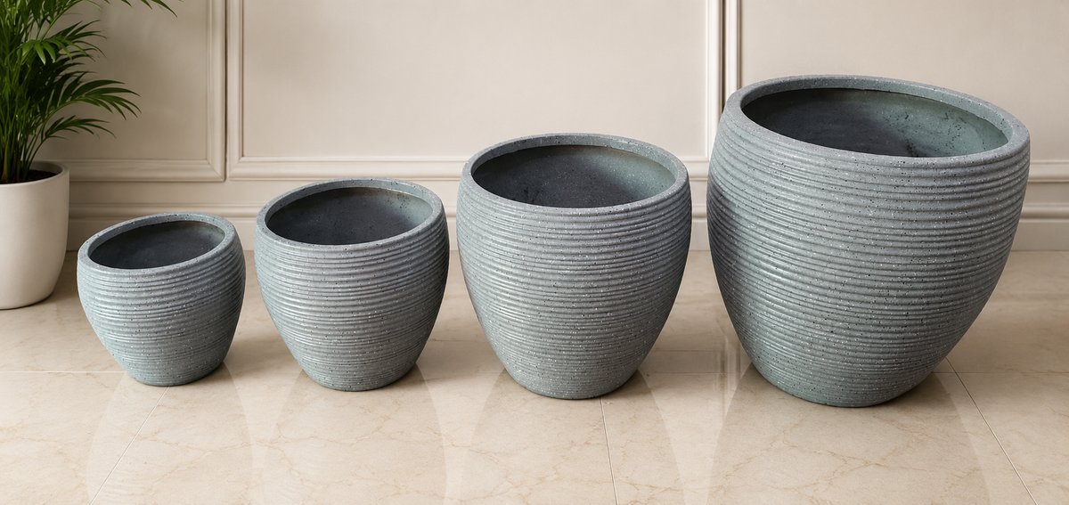 Set of four round ribbed planters
