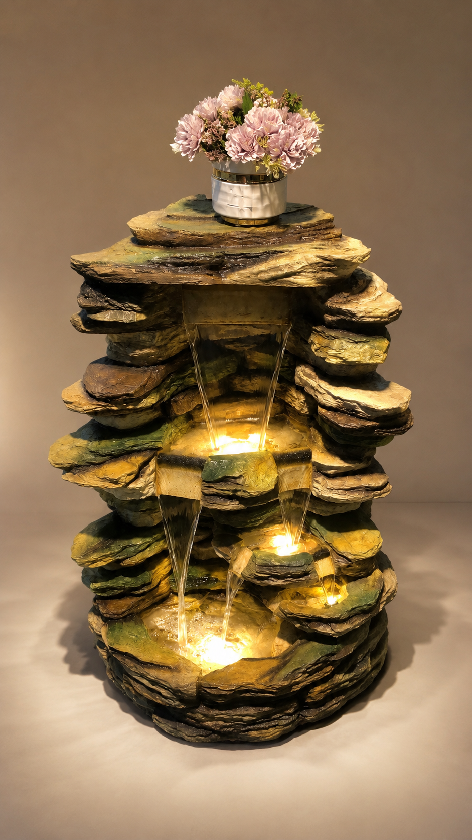 🌿 Rustic Stacked-Stone Cascading Fountain.