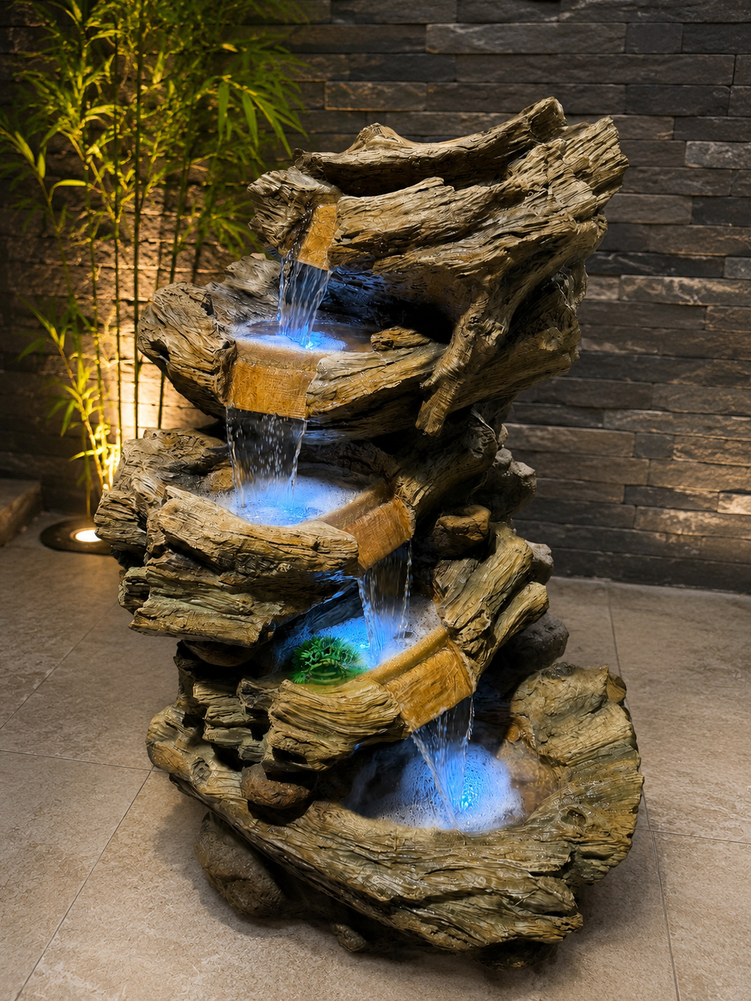 Rustic Mountain Cascade Stacked-Stone Fountain