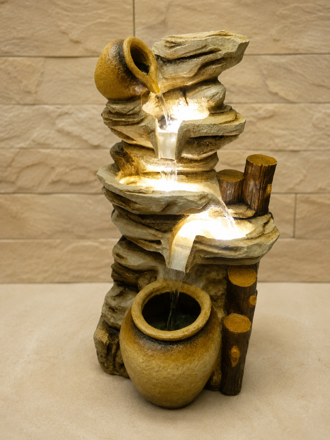 Rustic 4- Tier Rock Garden Fountain